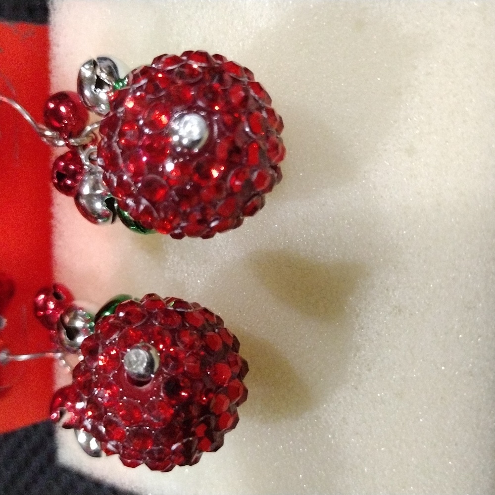 Festive Tiny Bells W/Big Red Ball Earrings- TurnUP Volume- Hear The Sweet Jingle - Picture 4 of 5